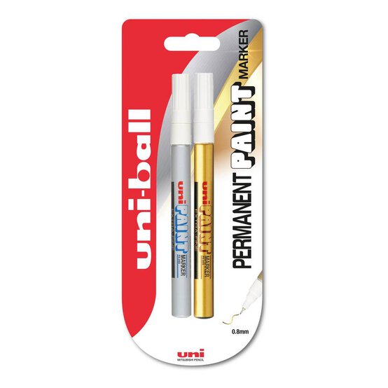 Uni-ball PX203 Gold and Silver Fine Paint Permanent Markers 2 Pack image number 1