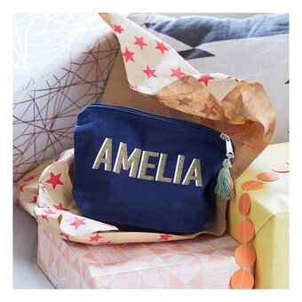 Navy Blue Cotton Zip Pouch 23cm x 16cm x 8cm
