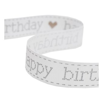 Gold and Grey Happy Birthday Satin Ribbon 16mm x 4m