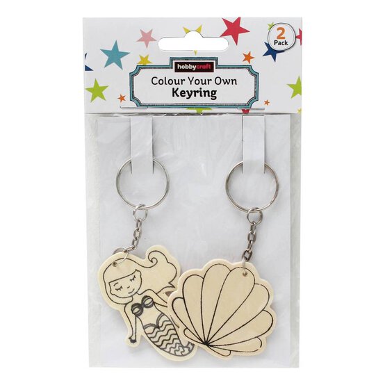 Colour Your Own Mermaid and Shell Wooden Keyring 2 Pack image number 2