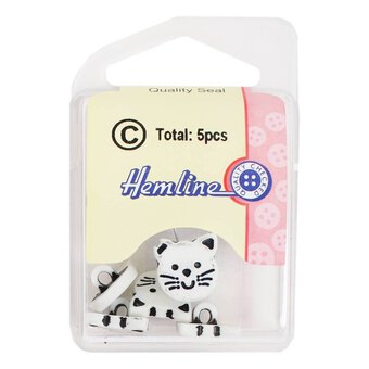Hemline White Novelty Cat Button 5 Pack