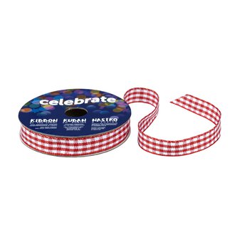 Red Gingham Ribbon 9mm x 5m