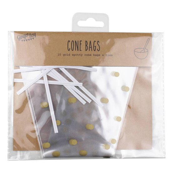 Gold Spotty Sweet Cone Bags 10 Pack image number 1