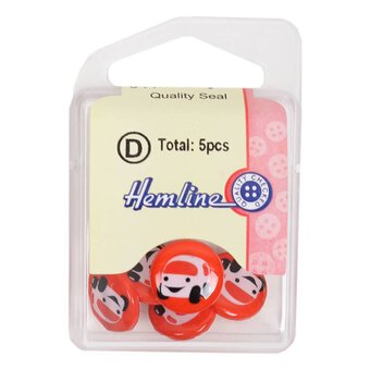 Hemline Red Novelty Car Buttons 5 Pack