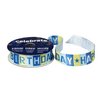 Blue Happy Birthday Ribbon 15mm x 3.5m