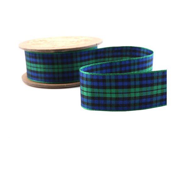 Blue Tartan Ribbon 24mm x 5m image number 2