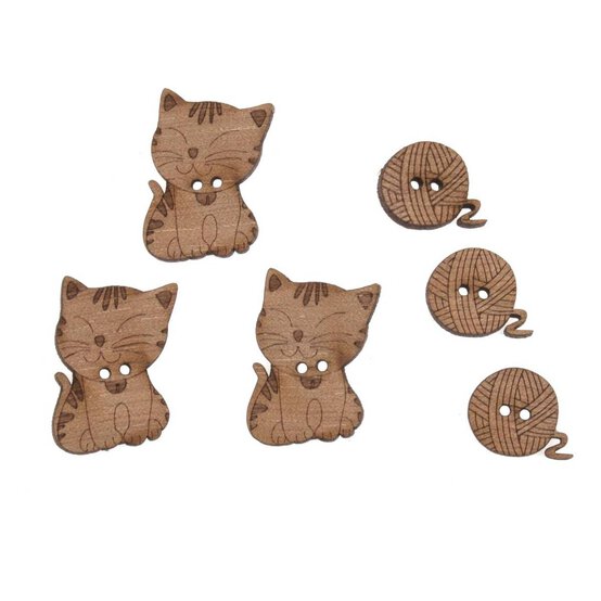 Trimits Wooden Cat Buttons 6 Pieces image number 1