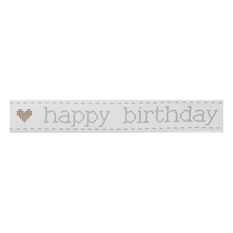 Gold and Grey Happy Birthday Satin Ribbon 16mm x 4m