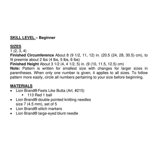 FREE PATTERN Lion Brand Preemie Hat with Ears L80013 image number 2