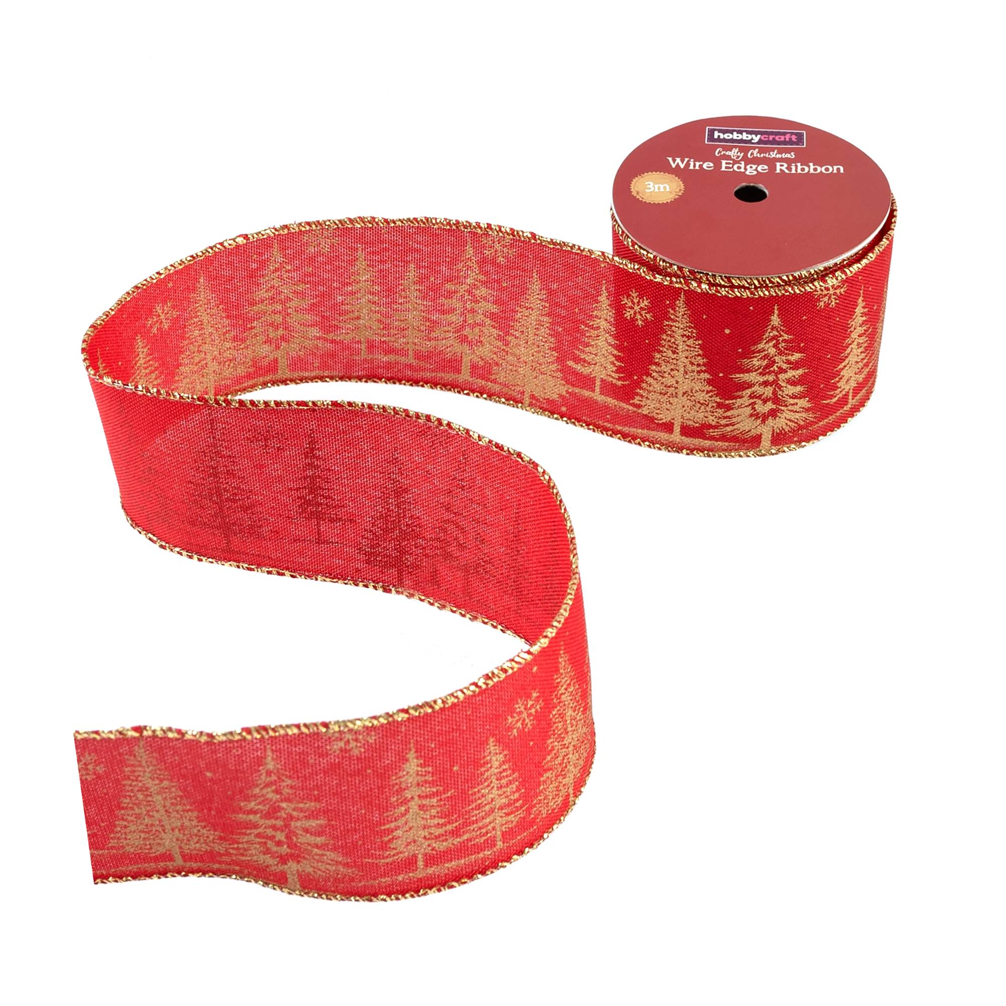 Buy Red and Gold Tree Wire Edge Ribbon 63mm x 3m for N/A 0.0